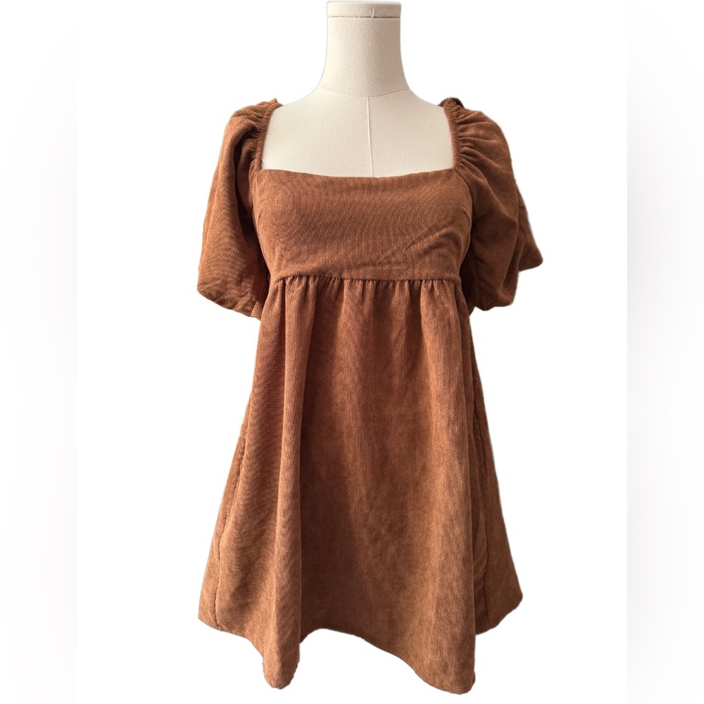 Corduroy Puff Sleeve Mini Dress Small